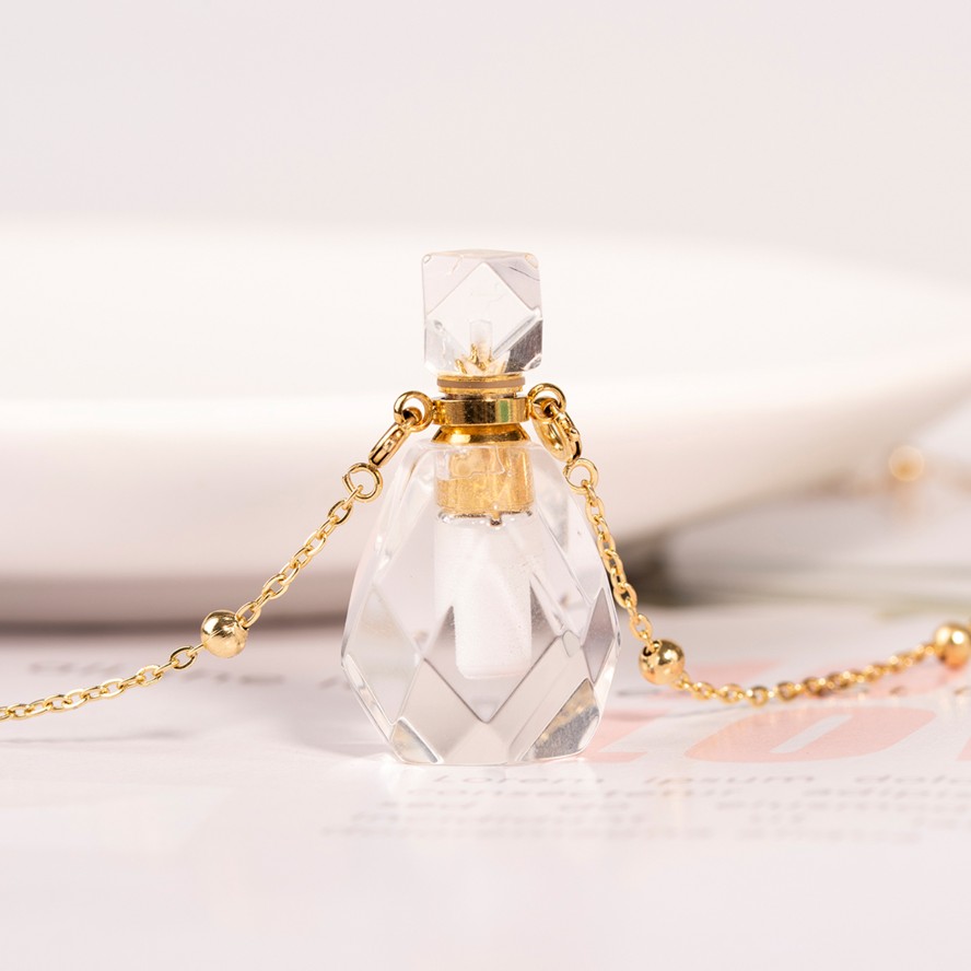 Crystal Natural Stone Perfume Bottle Pendant Necklace